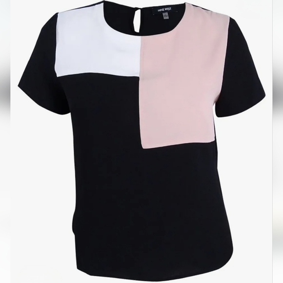 Nine West Women's Color Block Short Sleeve Career Top Blouse Size Medium - Picture 2 of 10